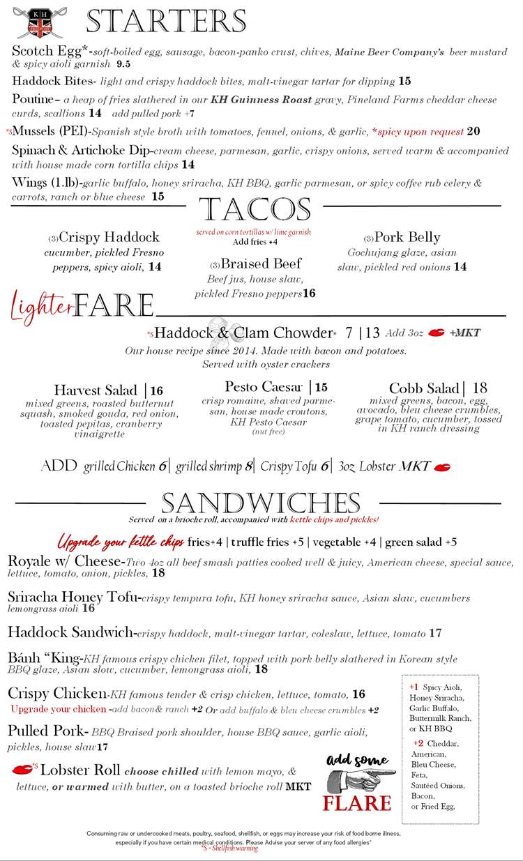 Fall/Winter menu